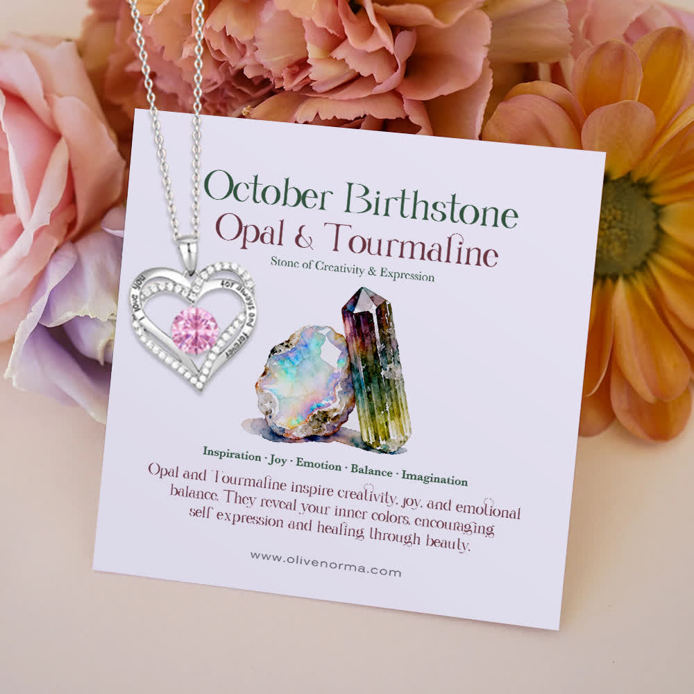 Olivenorma "I Love You Always and Forever" – Forever Love Birthstone Heart Necklace - Silver - October - With Birthstone Card - image 20