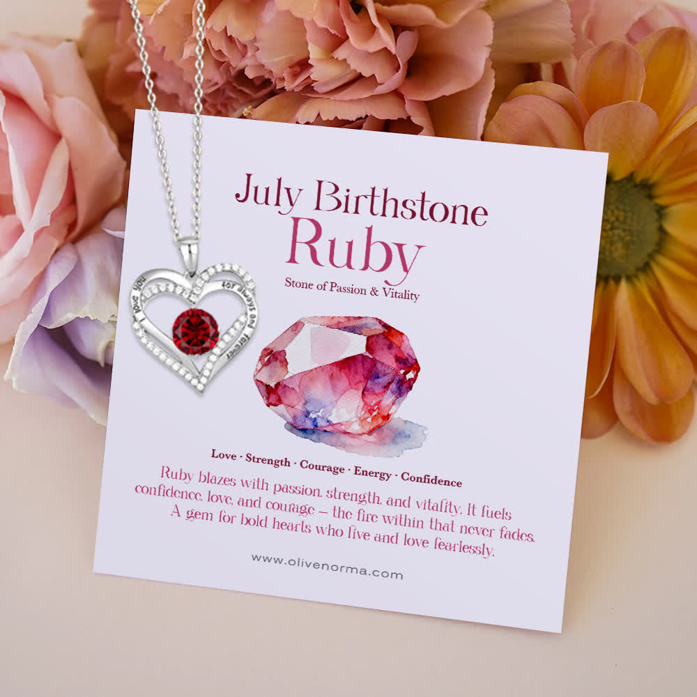 Olivenorma "I Love You Always and Forever" – Forever Love Birthstone Heart Necklace - Silver - July - With Birthstone Card - image 14