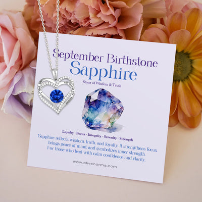 Olivenorma "I Love You Always and Forever" – Forever Love Birthstone Heart Necklace - Silver - September - With Birthstone Card - image 18