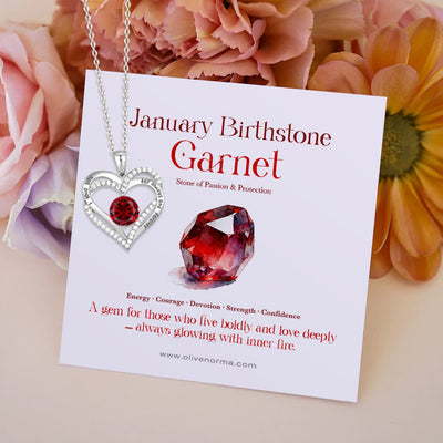 Olivenorma "I Love You Always and Forever" – Forever Love Birthstone Heart Necklace - Silver - January - With Birthstone Card - image 2