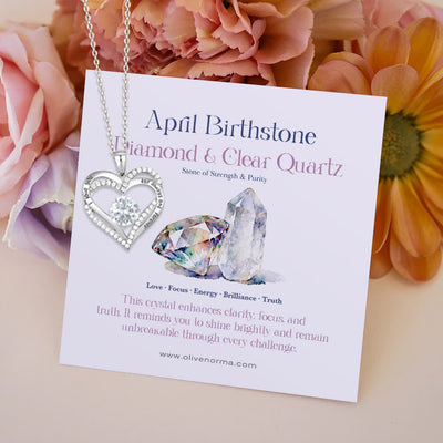 Olivenorma "I Love You Always and Forever" – Forever Love Birthstone Heart Necklace - Silver - April - With Birthstone Card - image 8