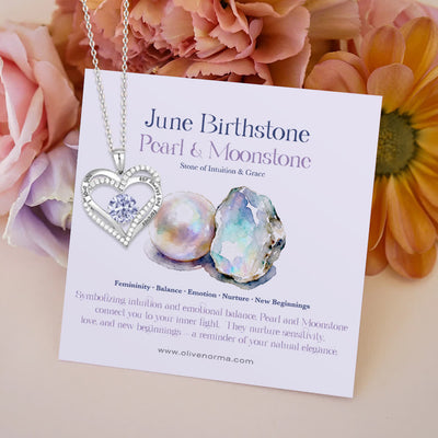 Olivenorma "I Love You Always and Forever" – Forever Love Birthstone Heart Necklace - Silver - June - With Birthstone Card - image 12