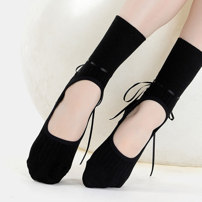 Olivenorma Ribbon Drawstring Non-Slip Backless Fitness Yoga Socks - image 4