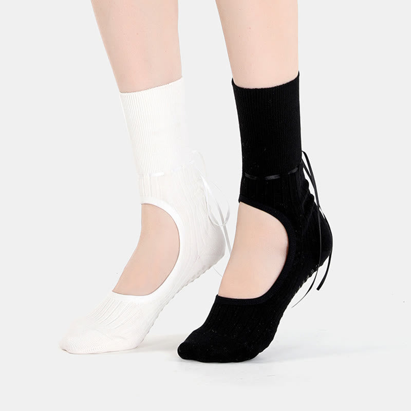 Olivenorma Ribbon Drawstring Non-Slip Backless Fitness Yoga Socks - image 6