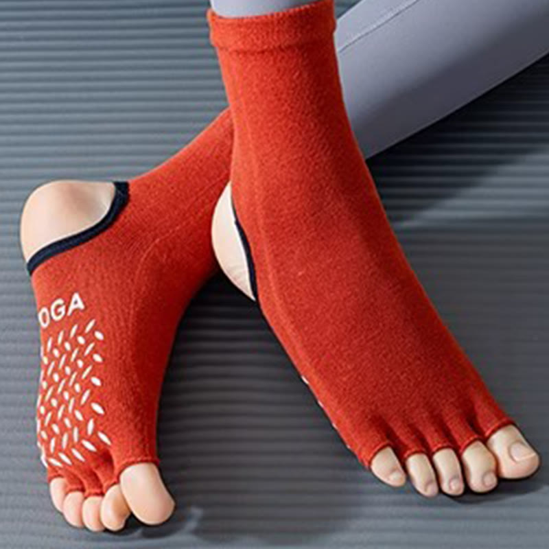 Olivenorma Women´s Open-Toe Non-Slip Five-Toe Yoga Socks - Brick Red - 4 Pairs - image 10