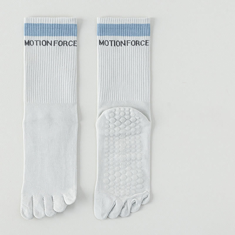 Olivenorma Breathable Five-Toe Non-Slip Silicone Grip Mid-Calf Yoga Socks - White&Grey - 7pairs - image 7