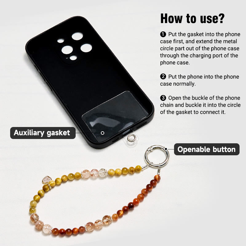 Olivenorma Tiger Eye & Gold Rutilated Quartz Keychain Crystal Phone Strap - image 4