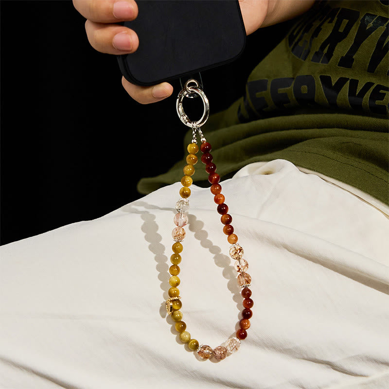 Olivenorma Tiger Eye & Gold Rutilated Quartz Keychain Crystal Phone Strap - image 3