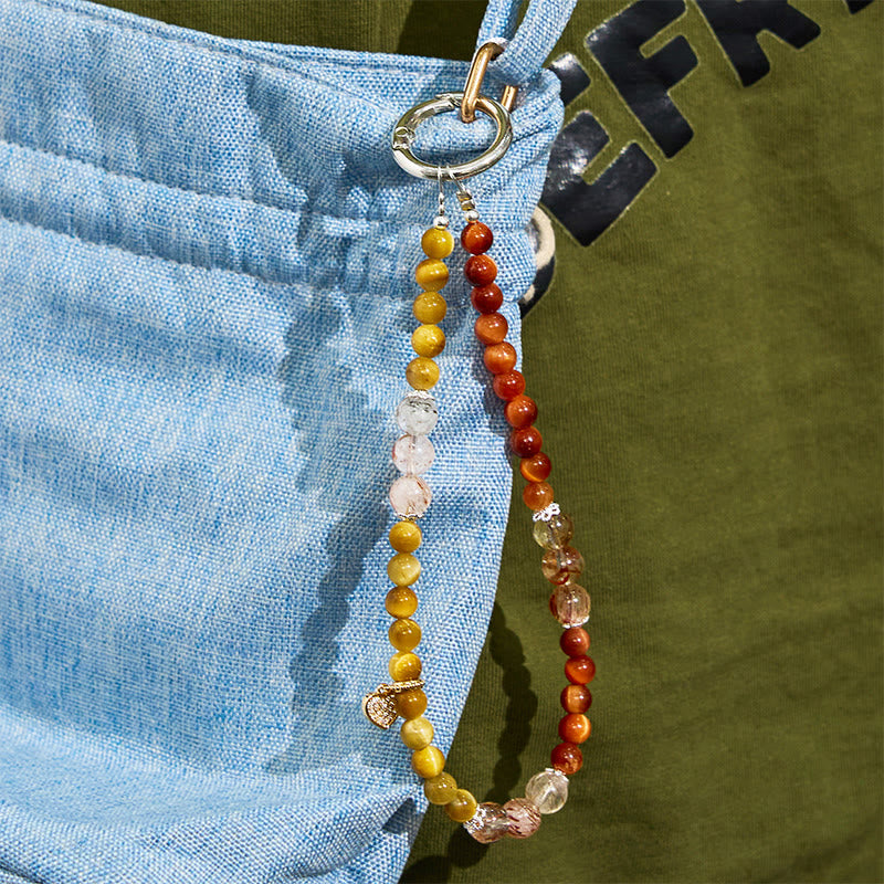 Olivenorma Tiger Eye & Gold Rutilated Quartz Keychain Crystal Phone Strap - image 5