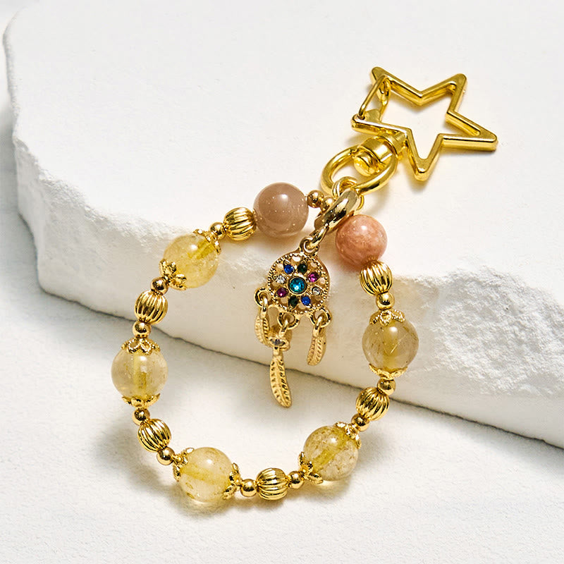 Olivenorma Sun Stone & Gold Rutilated Quartz Keychain Crystal Phone Strap - Sun Stone & Gold Rutilated Quartz - image 0