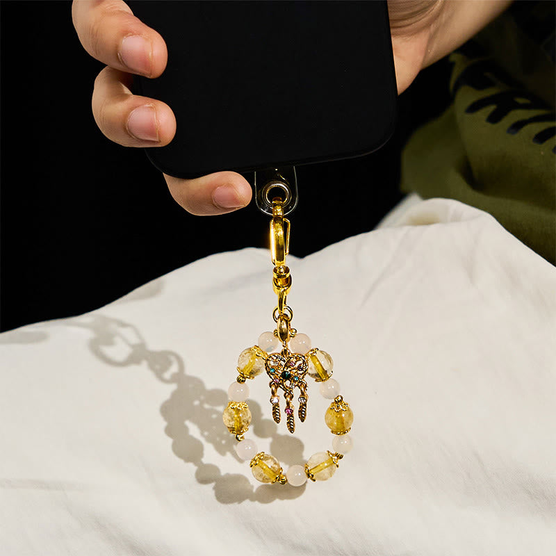 Olivenorma Clear Crystal & Gold Rutilated Quartz Keychain Crystal Phone Strap - image 4