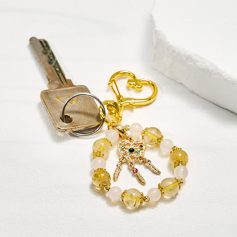 Olivenorma Clear Crystal & Gold Rutilated Quartz Keychain Crystal Phone Strap - image 1