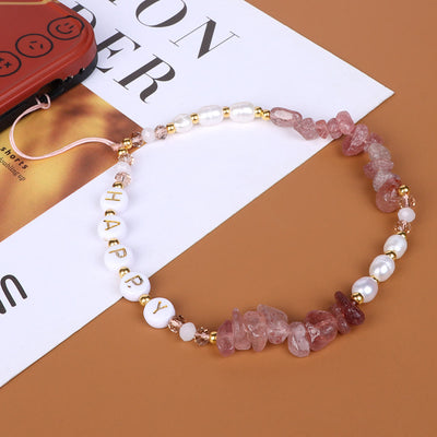 Olivenorma Natural Pearl Keychain Crystal Phone Strap - Strawberry Quartz - image 5