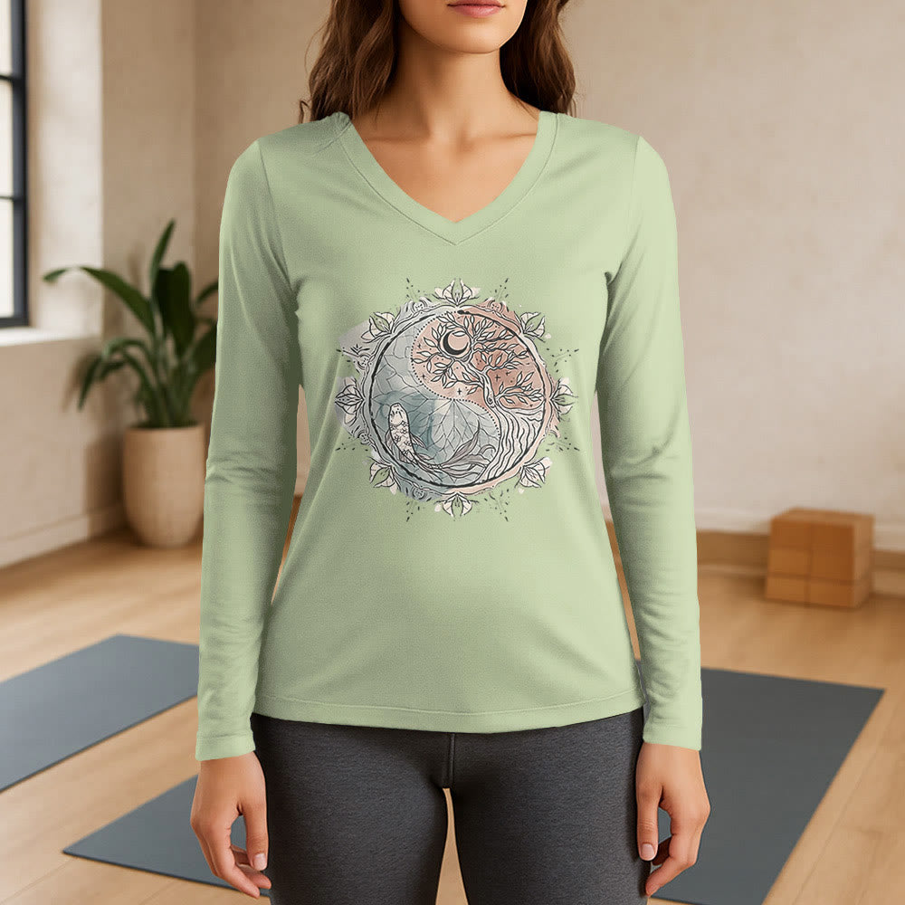 Olivenorma Tree of Life Inspirational Long Sleeve V-Neck T-Shirt - Light Green - 3XL - image 9