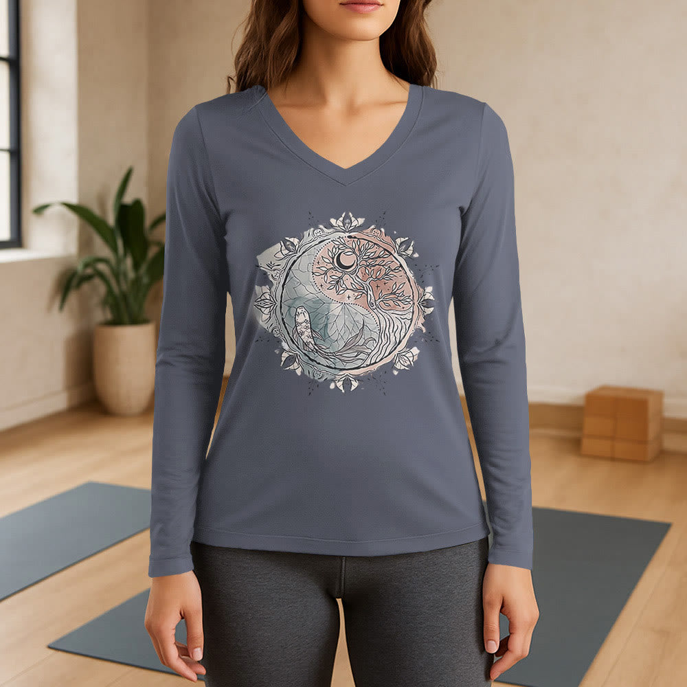 Olivenorma Tree of Life Inspirational Long Sleeve V-Neck T-Shirt - Gray - 3XL - image 16