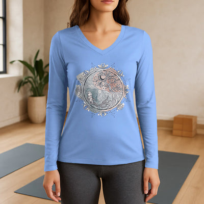 Olivenorma Tree of Life Inspirational Long Sleeve V-Neck T-Shirt - Light Blue - 3XL - image 10