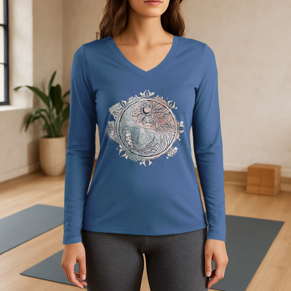 Olivenorma Tree of Life Inspirational Long Sleeve V-Neck T-Shirt - Blue - 3XL - image 12