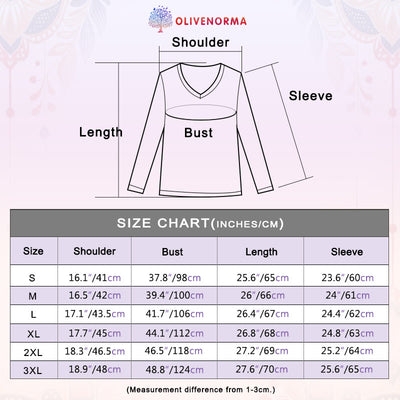 Olivenorma Lotus Printed Large Long Sleeve V-Neck T-Shirt - image 18