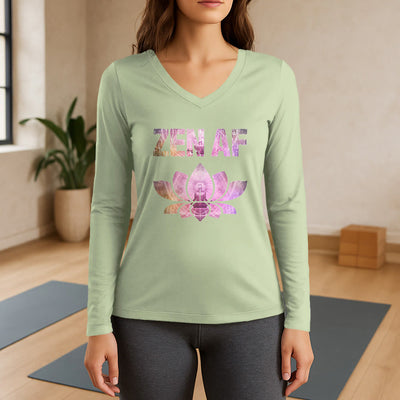 Olivenorma Zen AF Yoga Lotus Long Sleeve V-Neck T-Shirt - Light Green - 3XL - image 9