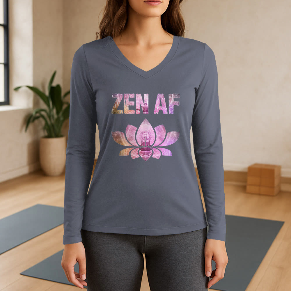 Olivenorma Zen AF Yoga Lotus Long Sleeve V-Neck T-Shirt - Gray - 3XL - image 16