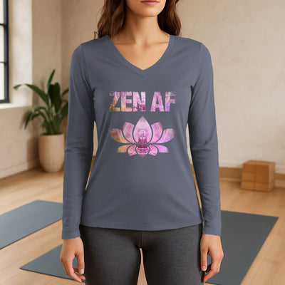 Olivenorma Zen AF Yoga Lotus Long Sleeve V-Neck T-Shirt - Gray - 3XL - image 16