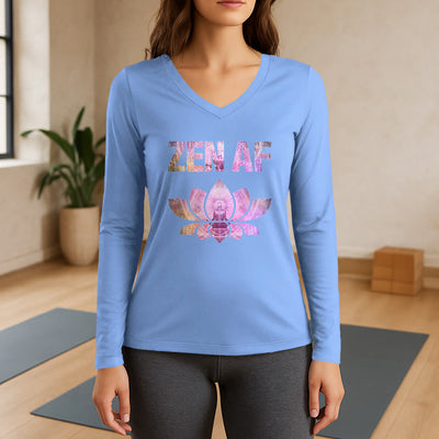 Olivenorma Zen AF Yoga Lotus Long Sleeve V-Neck T-Shirt - Light Blue - 3XL - image 10