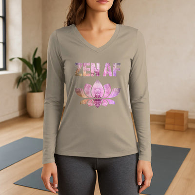 Olivenorma Zen AF Yoga Lotus Long Sleeve V-Neck T-Shirt - Khaki - 3XL - image 17