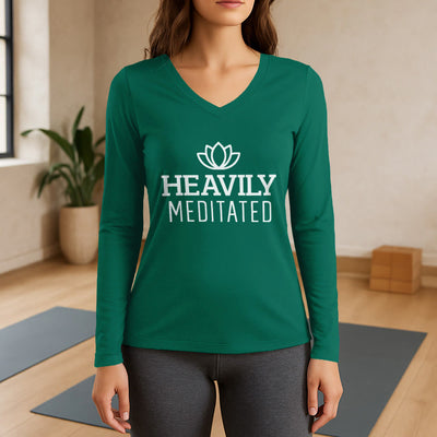 Olivenorma Heavily Meditated Lotus Long Sleeve V-Neck T-Shirt - Green - 3XL - image 2