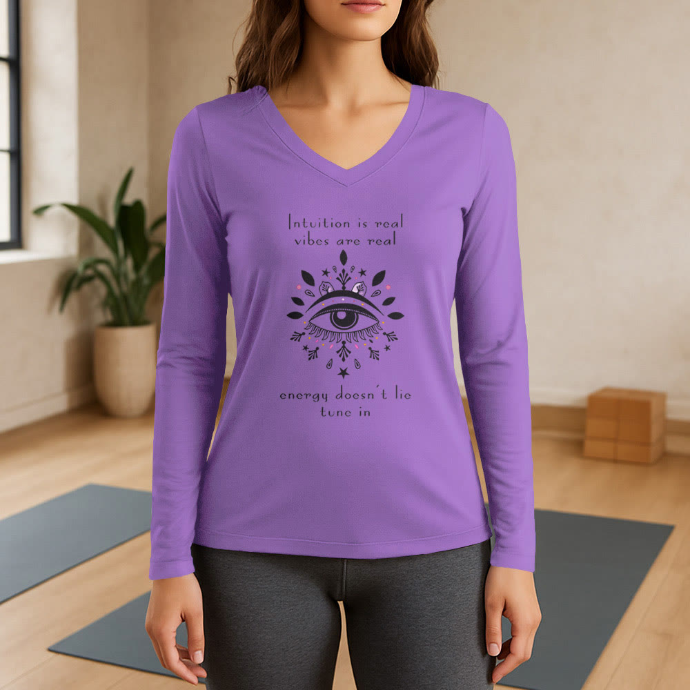 Olivenorma Intuition Evil Eye Design Long Sleeve V-Neck T-Shirt - Purple - 3XL - image 13