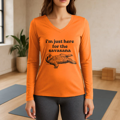 Olivenorma I'm Just Here for Savasana Long Sleeve V-Neck T-Shirt - Orange - 3XL - image 15
