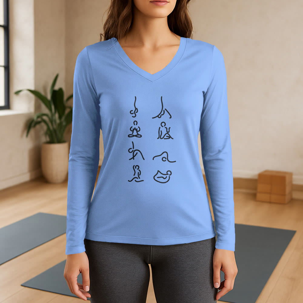 Olivenorma Yoga Meditation Moves Long Sleeve V-Neck T-Shirt - Light Blue - 3XL - image 10