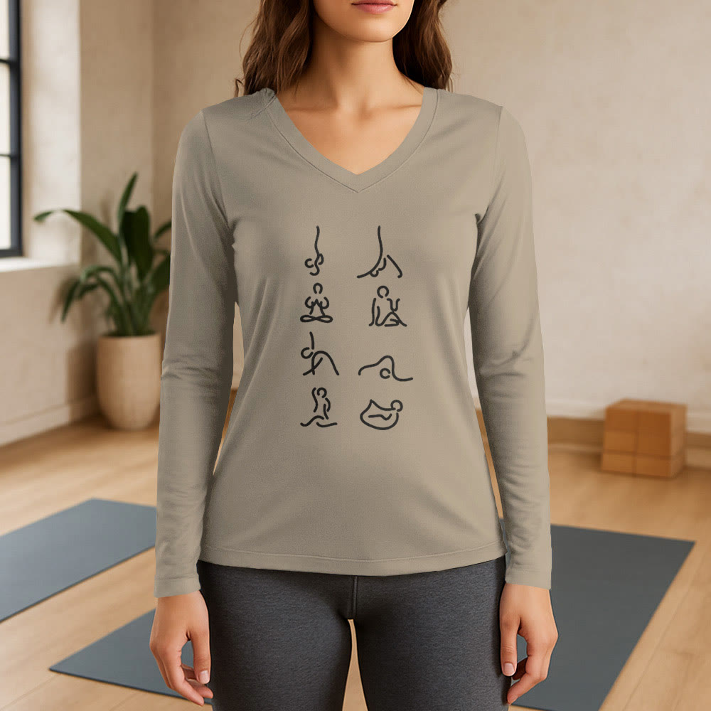 Olivenorma Yoga Meditation Moves Long Sleeve V-Neck T-Shirt - Khaki - 3XL - image 17
