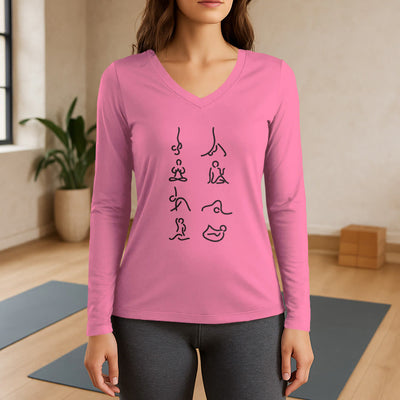 Olivenorma Yoga Meditation Moves Long Sleeve V-Neck T-Shirt - Pink - 3XL - image 13
