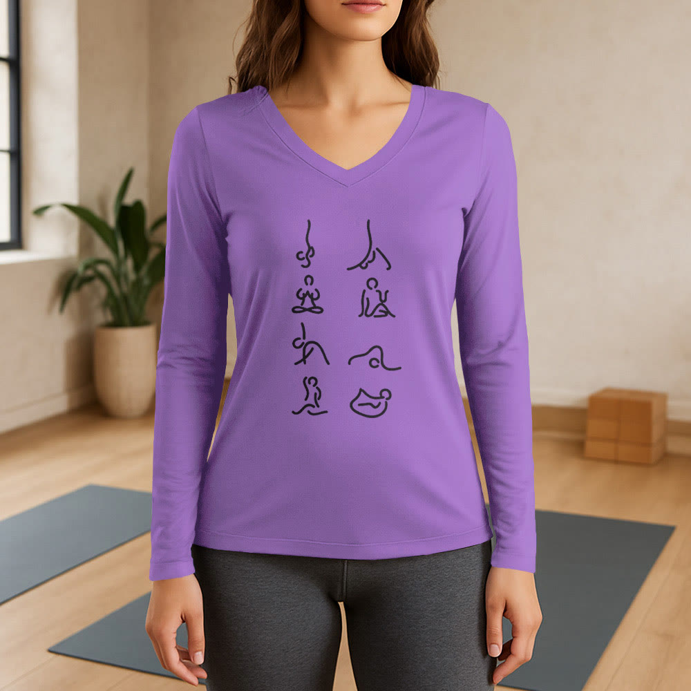 Olivenorma Yoga Meditation Moves Long Sleeve V-Neck T-Shirt - Purple - 3XL - image 14