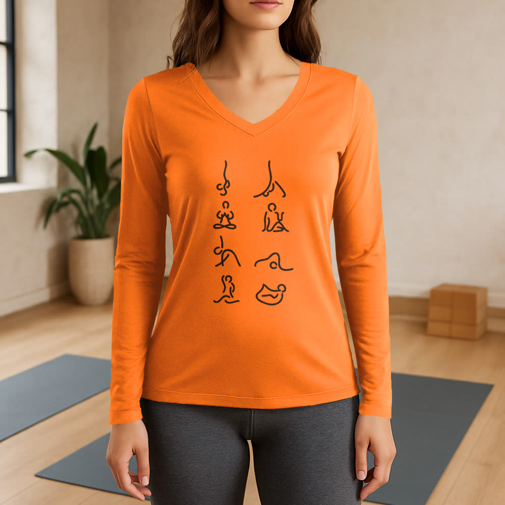 Olivenorma Yoga Meditation Moves Long Sleeve V-Neck T-Shirt - Orange - 3XL - image 15