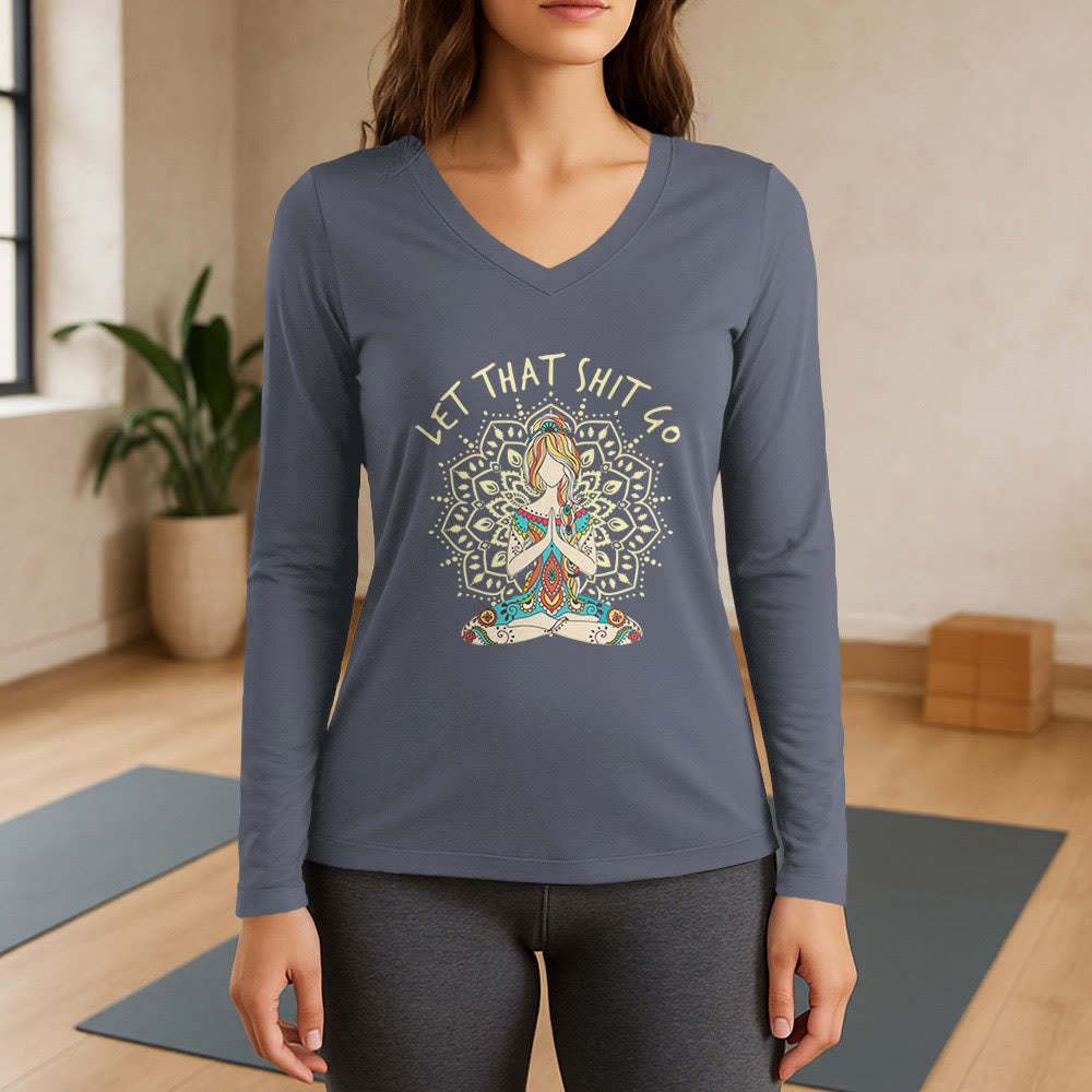 Olivenorma "Let That Shit Go" Yoga Meditation Long Sleeve V-Neck T-Shirt - Gray - 3XL - image 16