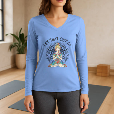 Olivenorma "Let That Shit Go" Yoga Meditation Long Sleeve V-Neck T-Shirt - Light Blue - 3XL - image 10