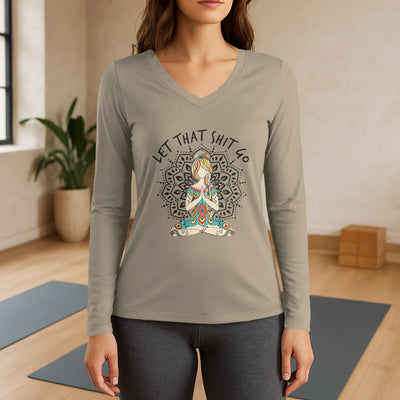 Olivenorma "Let That Shit Go" Yoga Meditation Long Sleeve V-Neck T-Shirt - Khaki - 3XL - image 17
