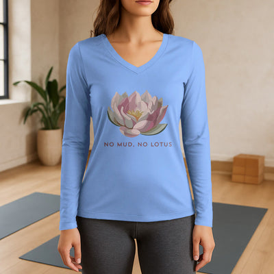 Olivenorma "NO MUD, NO LOTUS" Yoga Tee Long Sleeve V-Neck T-Shirt - Light Blue - 3XL - image 10