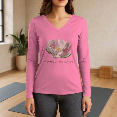 Olivenorma "NO MUD, NO LOTUS" Yoga Tee Long Sleeve V-Neck T-Shirt - Pink - 3XL - image 13