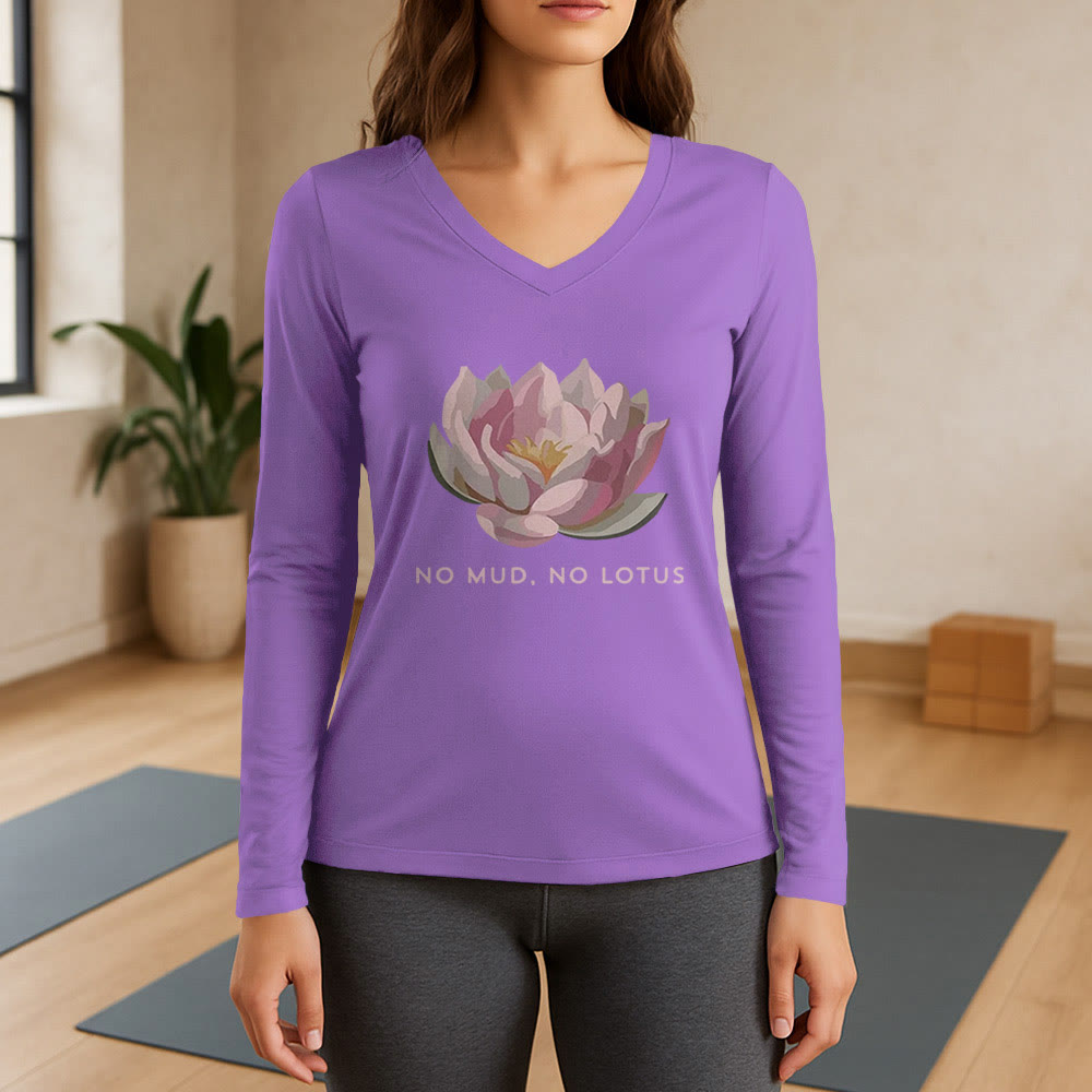 Olivenorma "NO MUD, NO LOTUS" Yoga Tee Long Sleeve V-Neck T-Shirt - Purple - 3XL - image 14