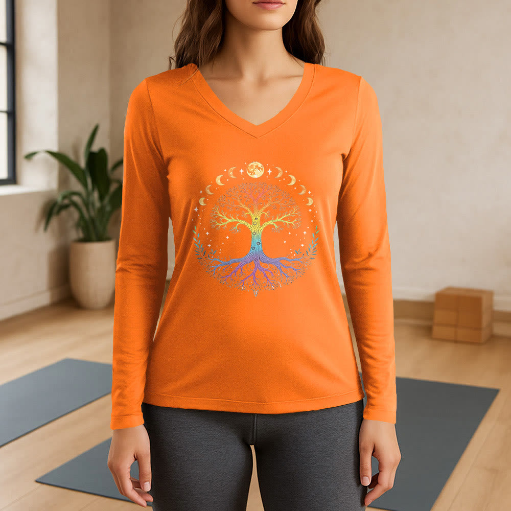 Olivenorma Tree Of Life Long Sleeve V-Neck T-Shirt - Orange - 3XL - image 15