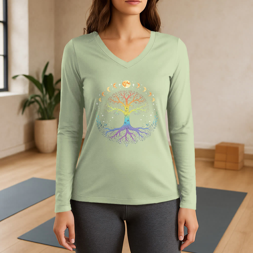 Olivenorma Tree Of Life Long Sleeve V-Neck T-Shirt - Light Green - 3XL - image 9