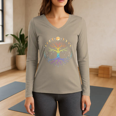 Olivenorma Tree Of Life Long Sleeve V-Neck T-Shirt - Khaki - 3XL - image 17