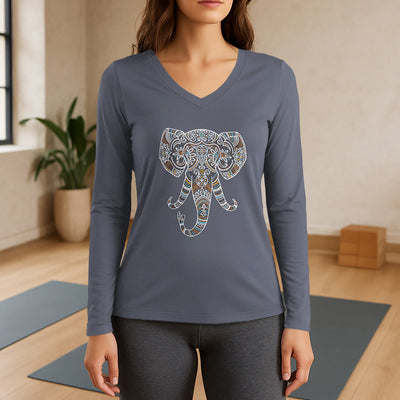 Olivenorma Women's Nature and Animal Elephant Long Sleeve V-Neck T-Shirt - Gray - 3XL - image 16
