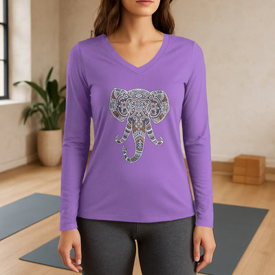 Olivenorma Women's Nature and Animal Elephant Long Sleeve V-Neck T-Shirt - Purple - 3XL - image 14