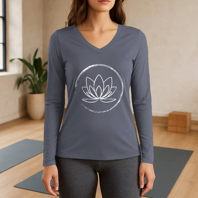 Olivenorma Boho Lotus Flower Long Sleeve V-Neck T-Shirt - Gray - 3XL - image 16