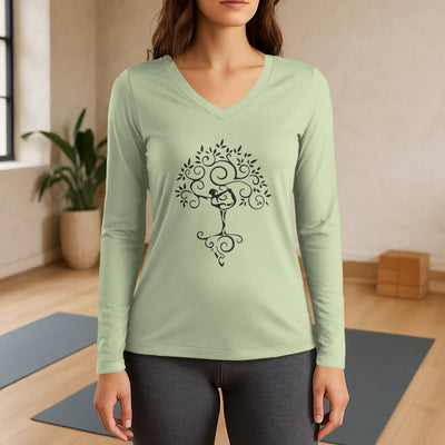 Olivenorma Yoga Tree Pose Long Sleeve V-Neck T-Shirt - image 1