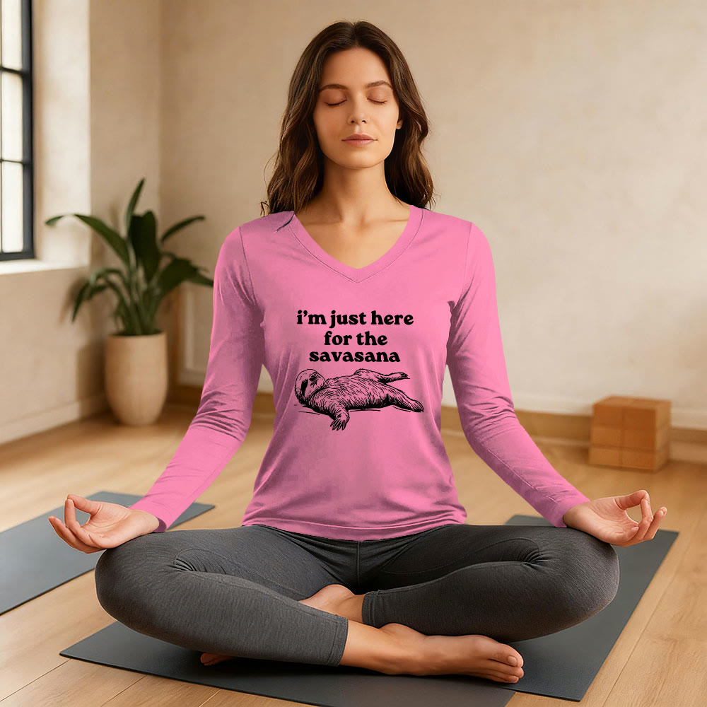 Olivenorma I'm Just Here for Savasana Long Sleeve V-Neck T-Shirt - image 3