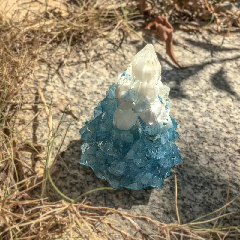 Olivenorma Crystal Mini Pine Tree Gemstone Decoration - Aquamarine - White Shell - image 16